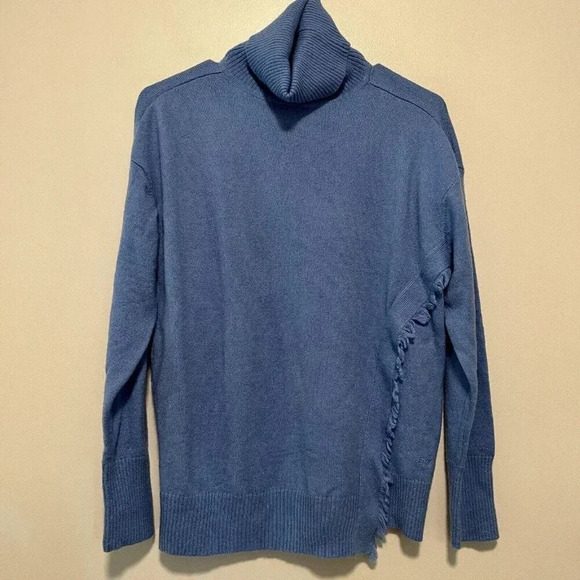 Vineyard Vines Blue Wool Blend Turtleneck Sweater Fringe Accent Size Small - Picture 1 of 6